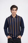 Half-Zip Screen Printed Sweatshirt - Navy / Orange