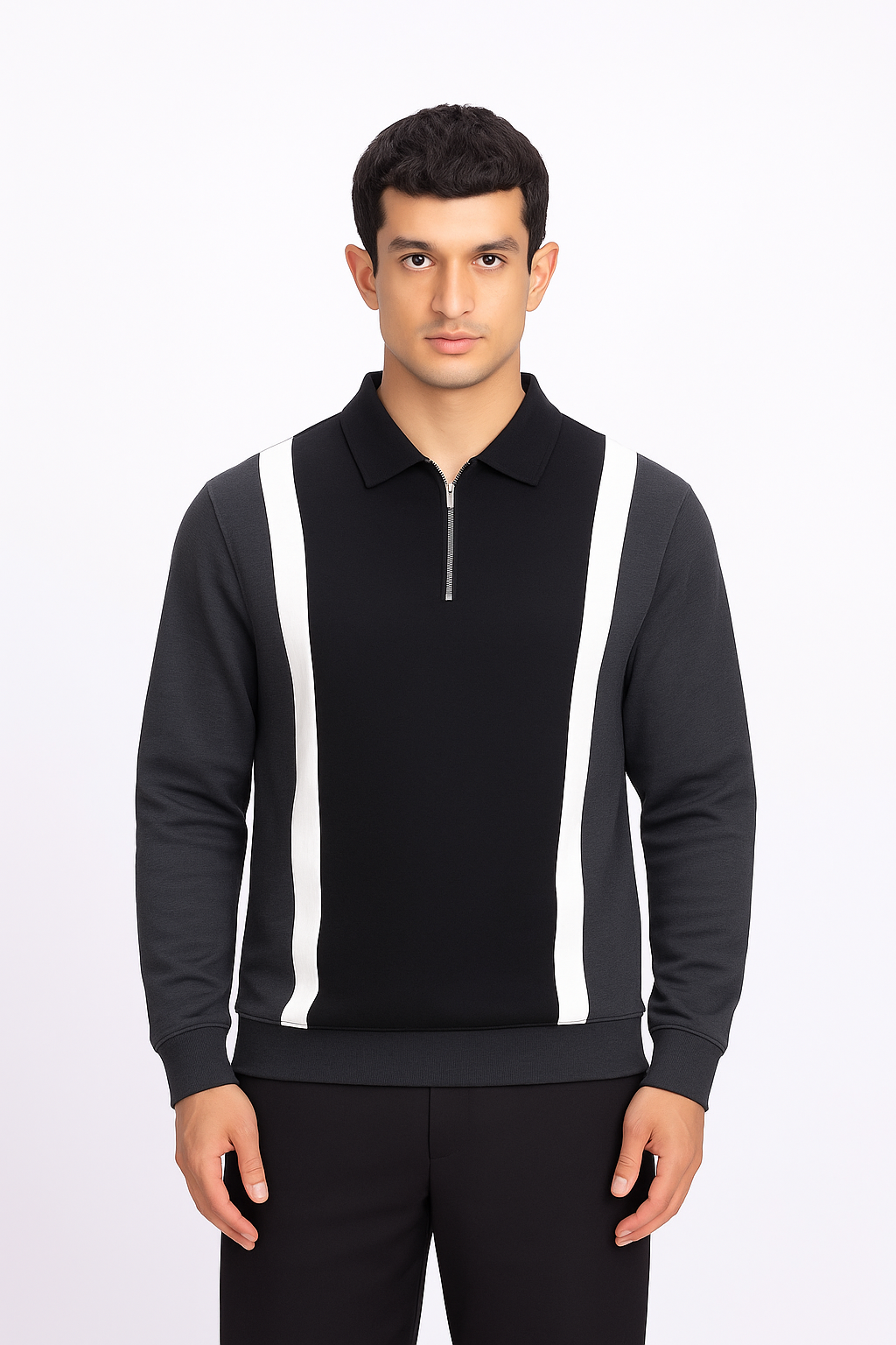 Half Zipper Panel Sweatshirt - Charcoal