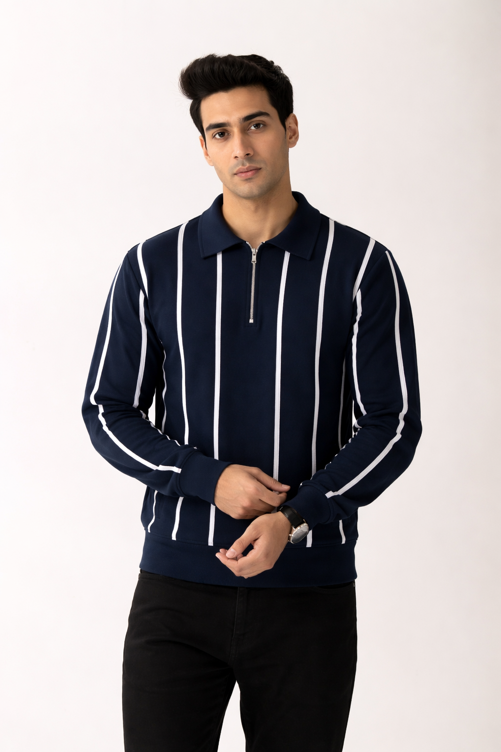Half-Zip Screen Printed Sweatshirt - Navy / White