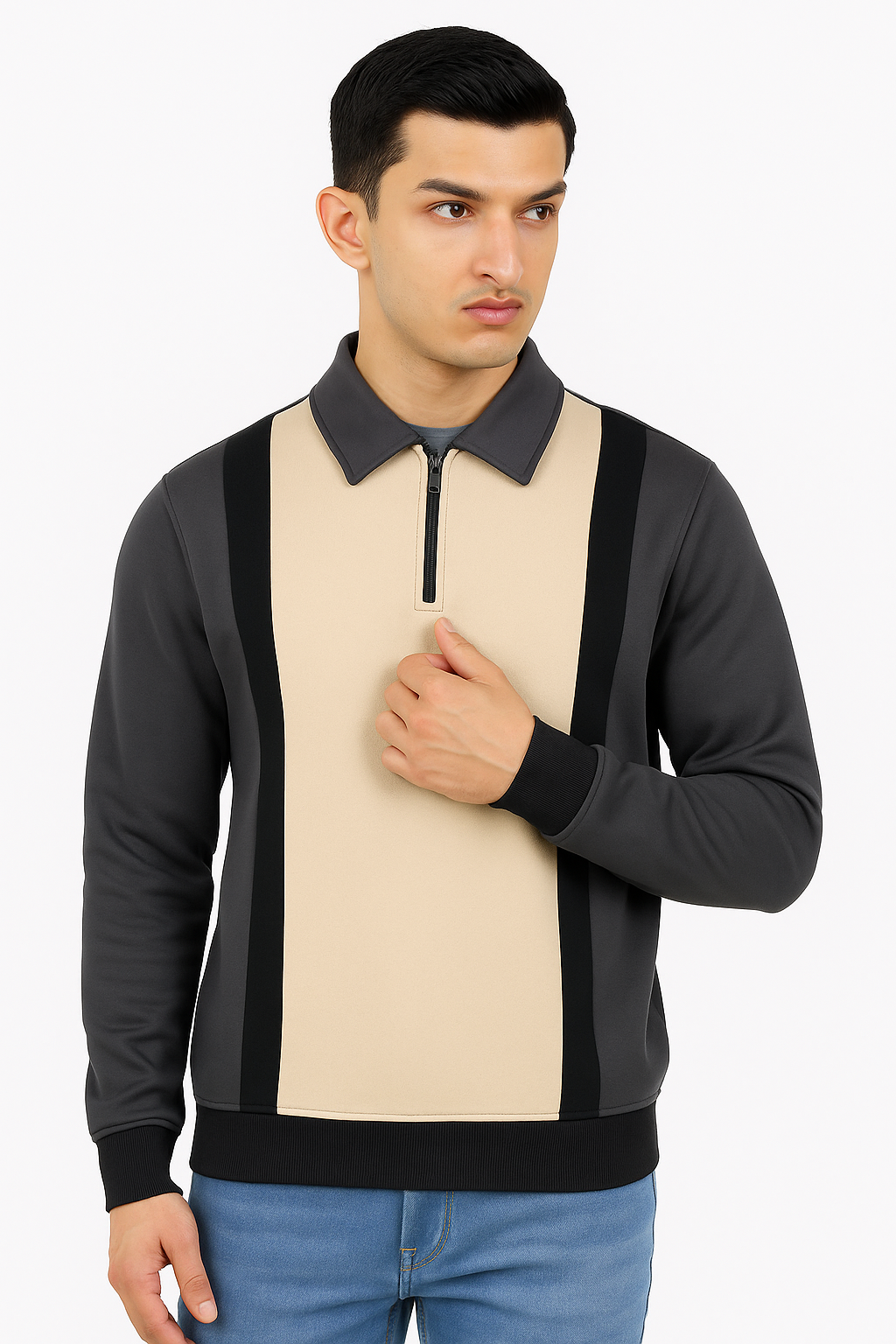 Half Zipper Panel Sweatshirt - Sandstone