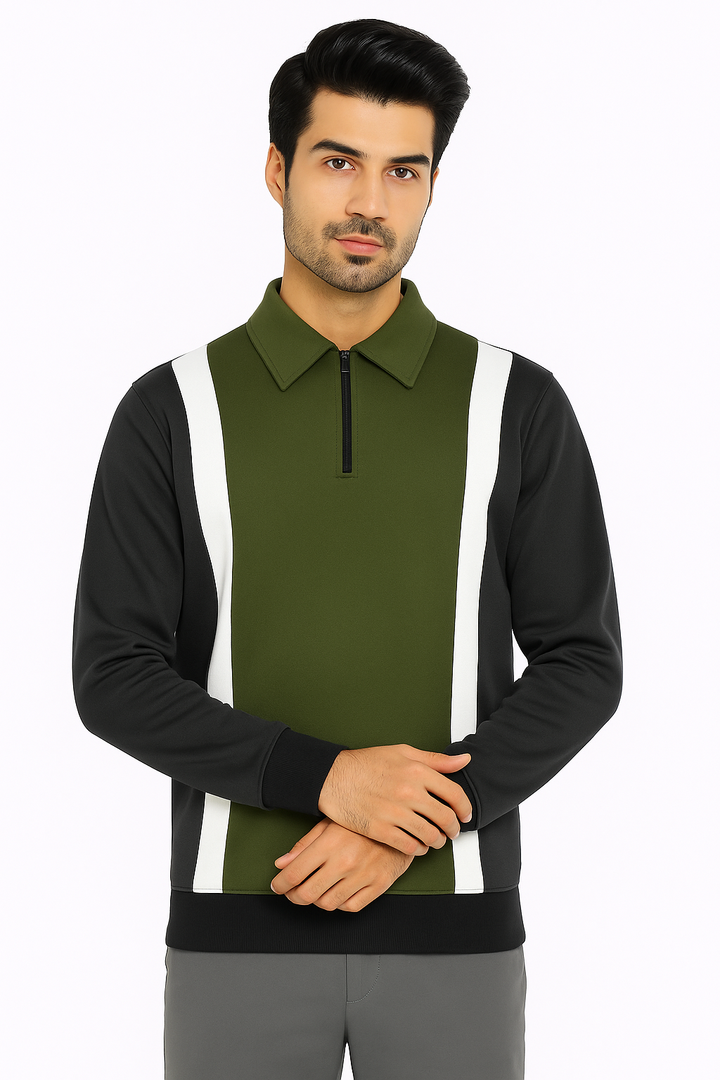 Half Zipper Panel Sweatshirt - Evergreen