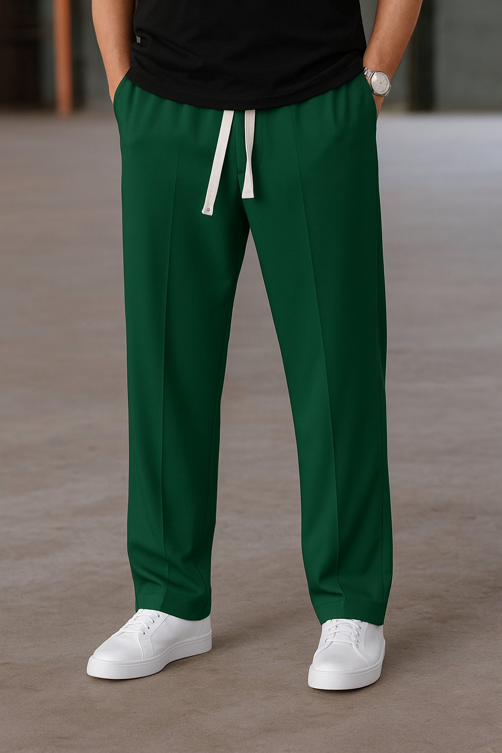 Single Line Baggy Trouser - Green