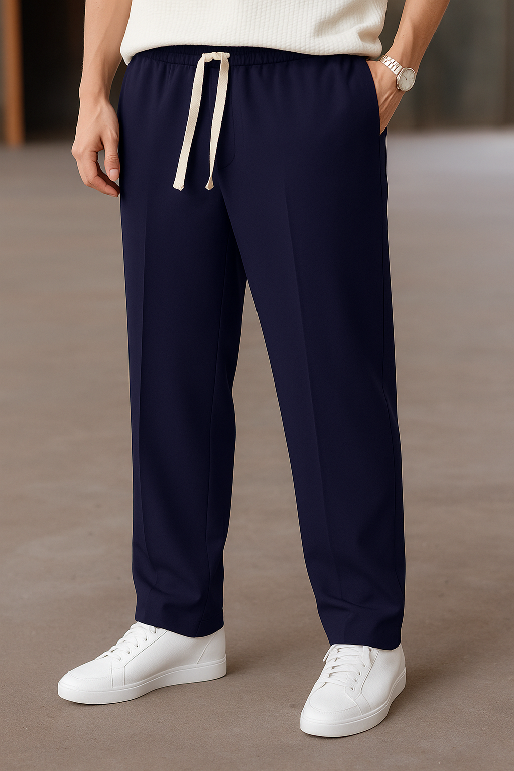 Single Line Baggy Trouser - Navy Blue