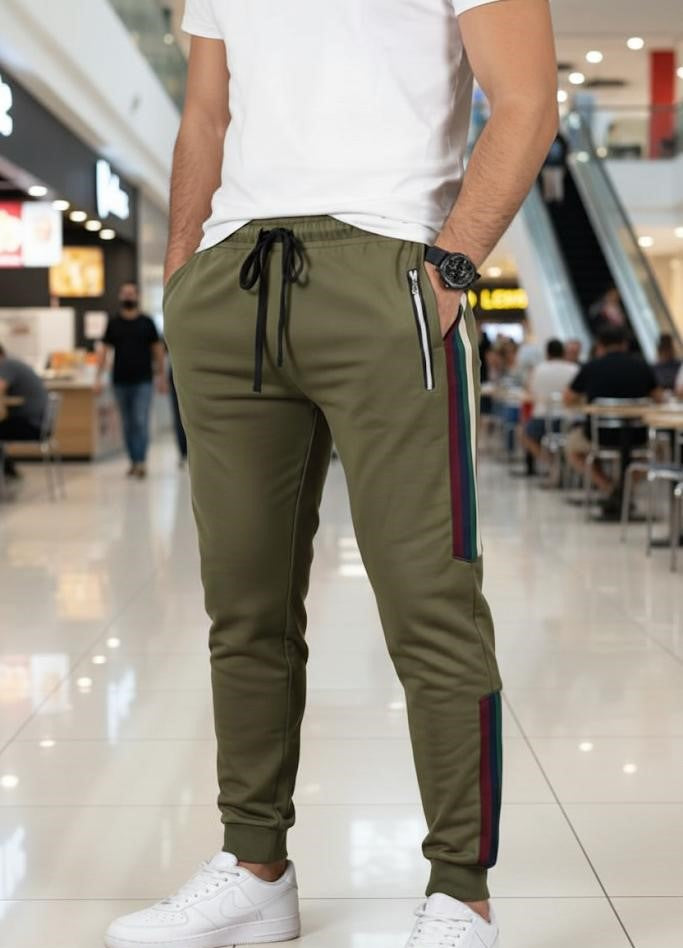 Side Stripe Trouser - Olive Green