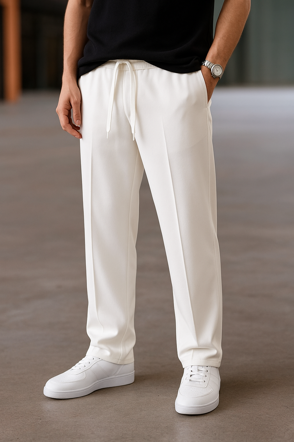 Single Line Baggy Trouser - White